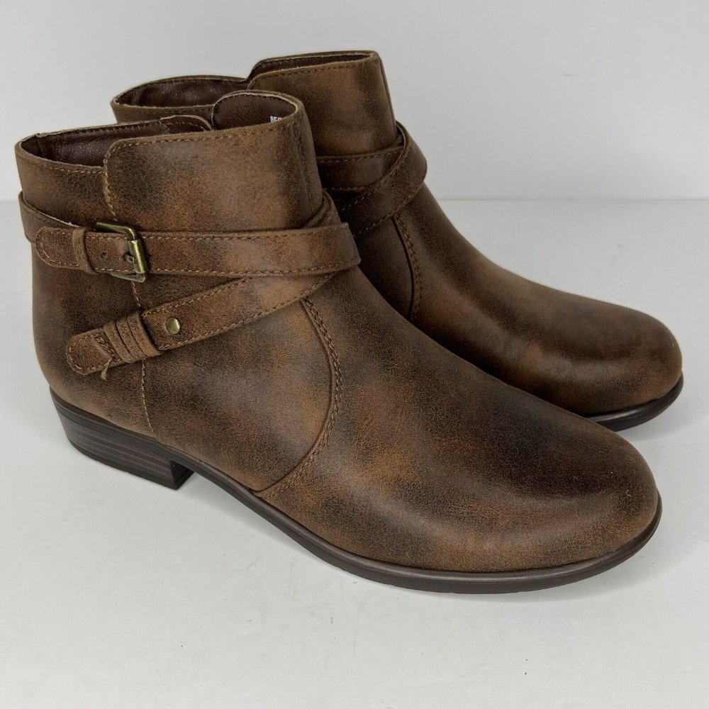 Yuu Becca Women's Size 7.5 Shoes Whiskey Brown Low Heeled Zippered Ankle Booties - Picture 2 of 10